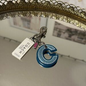 NWT Coach Metallic Blue and Silver Keychain